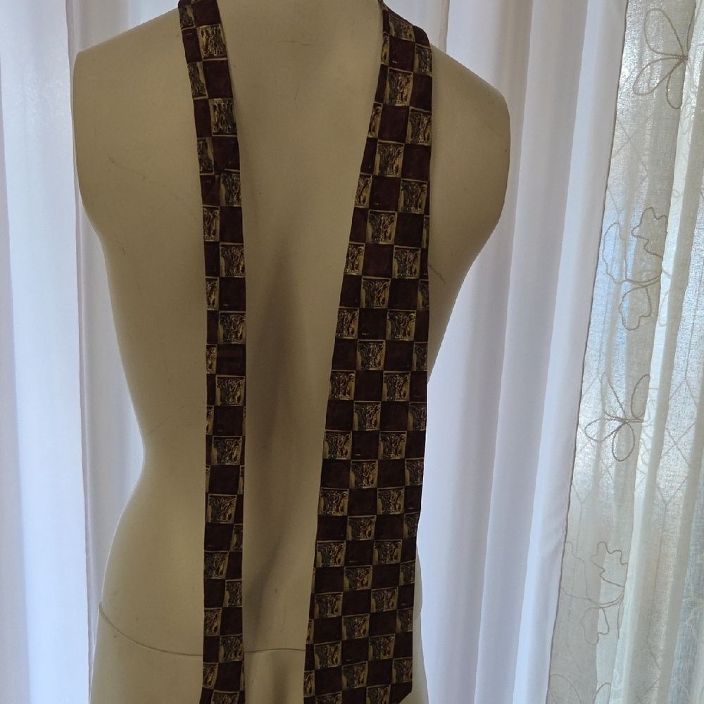 Etienne Aigner Brown and Gold Patterned Tie